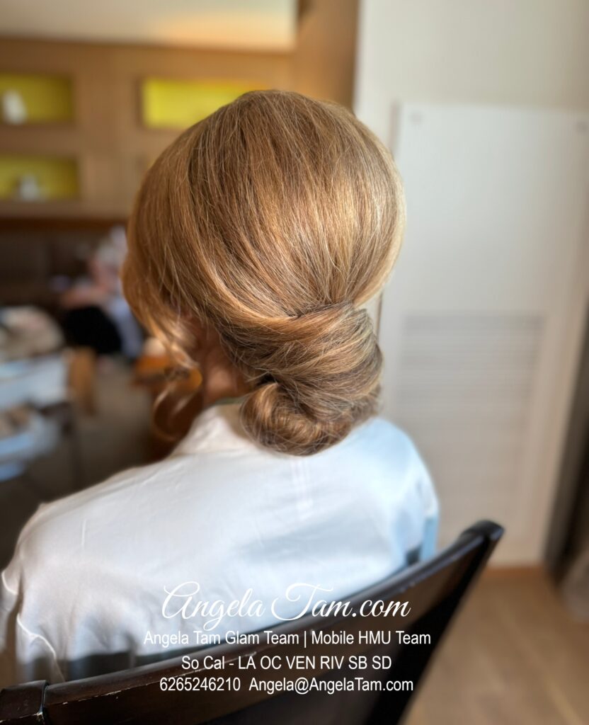 Bridal Low Bun Updo Hair Style, Wedding Hair, Beautiful Bride Hair Looks. Angela Tam Glam Team | Beloved Glamorous LLC. Makeup Artists and Hair Stylists for Weddings and Events in Los Angeles County, Orange County, Ventura County, Riverside County. AngelaTam.com Angela@AngelaTam.com 6265246210