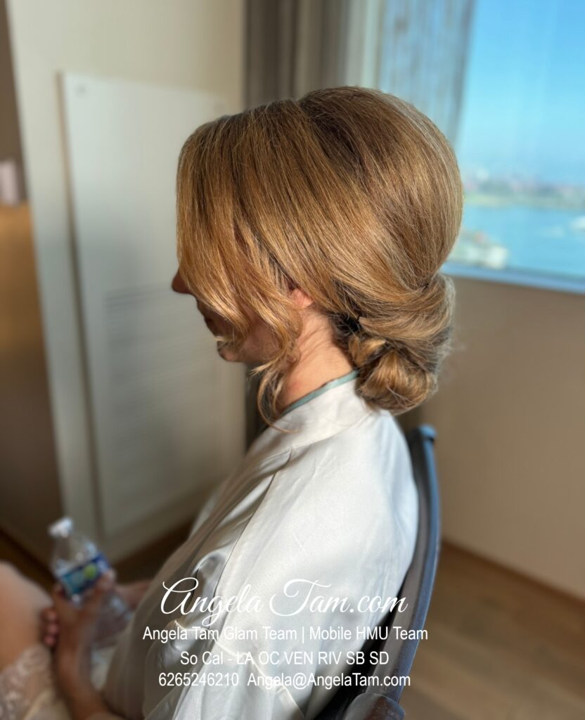 Bridal Low Bun Updo Hair Style, Wedding Hair, Beautiful Bride Hair Looks. Angela Tam Glam Team | Beloved Glamorous LLC. Makeup Artists and Hair Stylists for Weddings and Events in Los Angeles County, Orange County, Ventura County, Riverside County. AngelaTam.com Angela@AngelaTam.com 6265246210