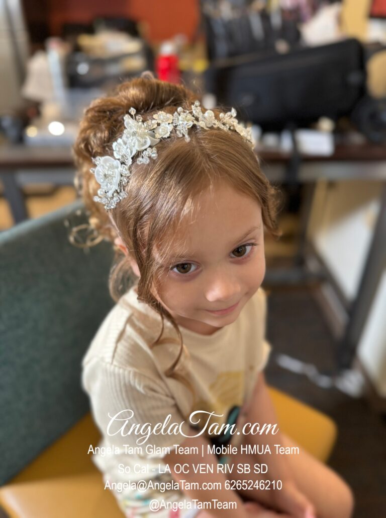 Flower Girl Natural Curls Updo Hair Style by Angela Tam Glam Team | Beloved Glamorous LLC. Mobile HMUA Team. Makeup Artists and Hair Stylists for Weddings and Events in Los Angeles County, Orange County, Ventura County, Riverside County. AngelaTam.com Angela@AngelaTam.com 6265246210