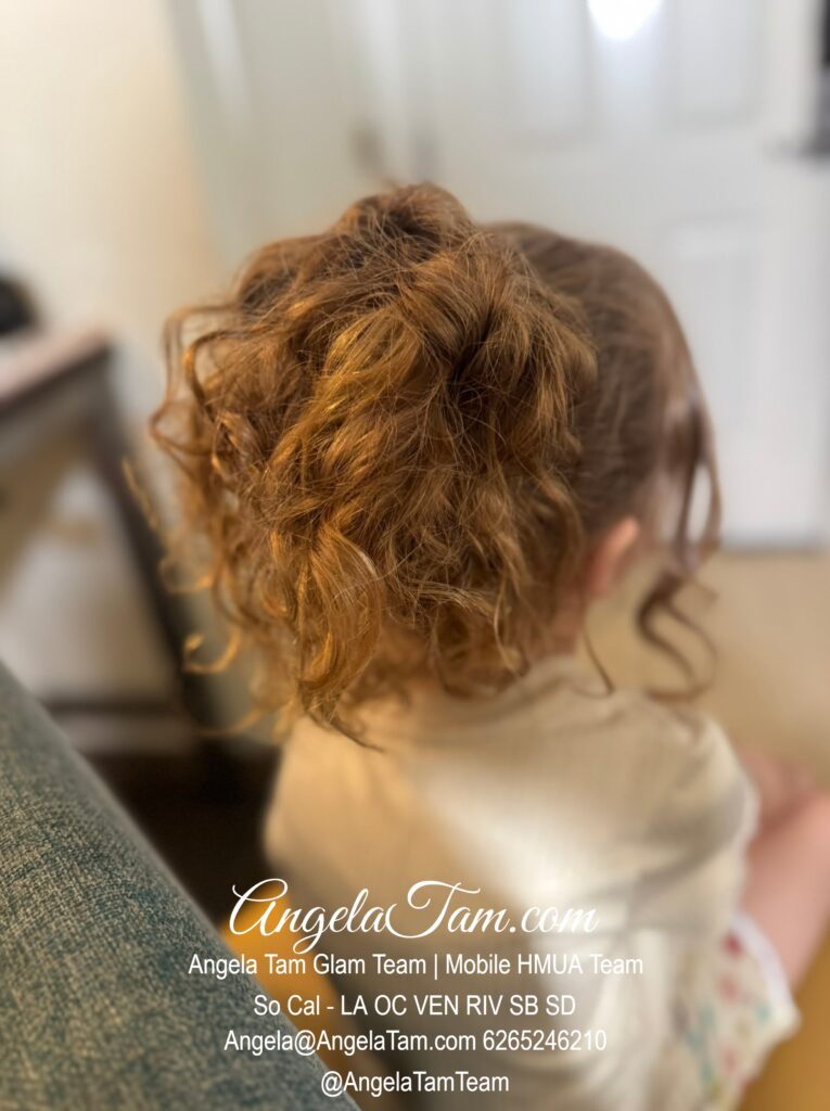 Flower Girl Natural Curls Updo Hair Style by Angela Tam Glam Team | Beloved Glamorous LLC. Mobile HMUA Team. Makeup Artists and Hair Stylists for Weddings and Events in Los Angeles County, Orange County, Ventura County, Riverside County. AngelaTam.com Angela@AngelaTam.com 6265246210