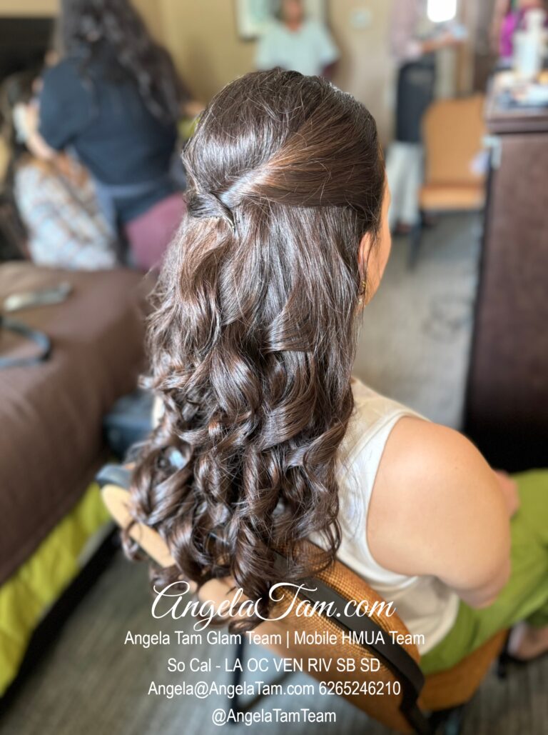 Wedding Half-Up Half-Down Hair Style Look by Angela Tam Glam Team | Beloved Glamorous LLC. Lindley-Scott House HMUA Team. Makeup Artists and Hair Stylists for Weddings and Events in Los Angeles County, Orange County, Ventura County, Riverside County. AngelaTam.com Angela@AngelaTam.com 6265246210