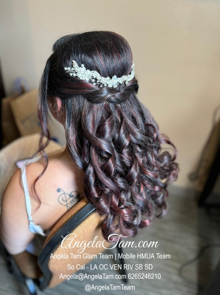 Wedding Half-Up Half-Down Hair Style Look by Angela Tam Glam Team | Beloved Glamorous LLC. Makeup Artists and Hair Stylists for Weddings and Events in Los Angeles County, Orange County, Ventura County, Riverside County. AngelaTam.com Angela@AngelaTam.com 6265246210