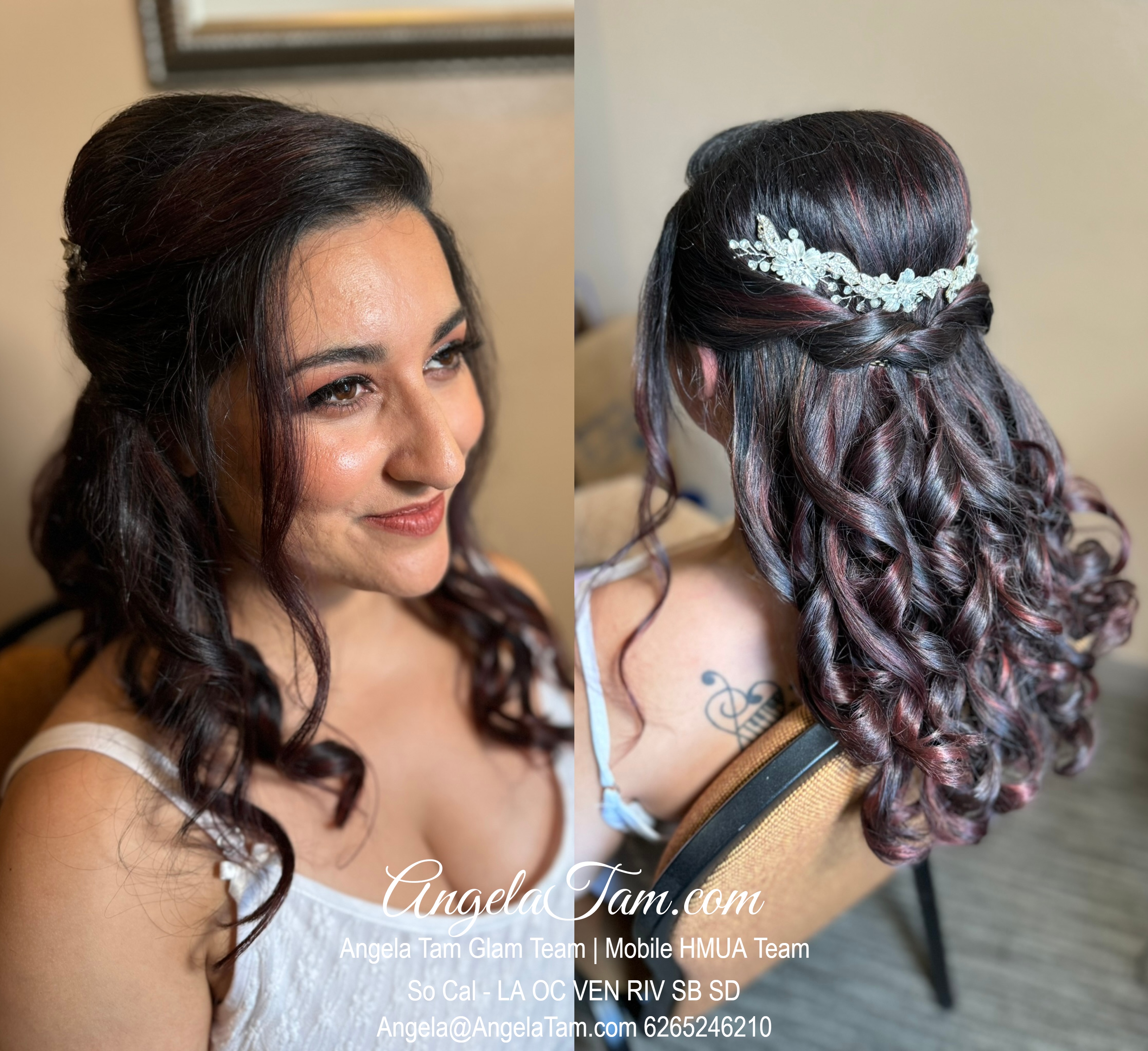 Wedding Half-Up Half-Down Hair Style Look by Angela Tam Glam Team | Beloved Glamorous LLC. Makeup Artists and Hair Stylists for Weddings and Events in Los Angeles County, Orange County, Ventura County, Riverside County. AngelaTam.com Angela@AngelaTam.com 6265246210