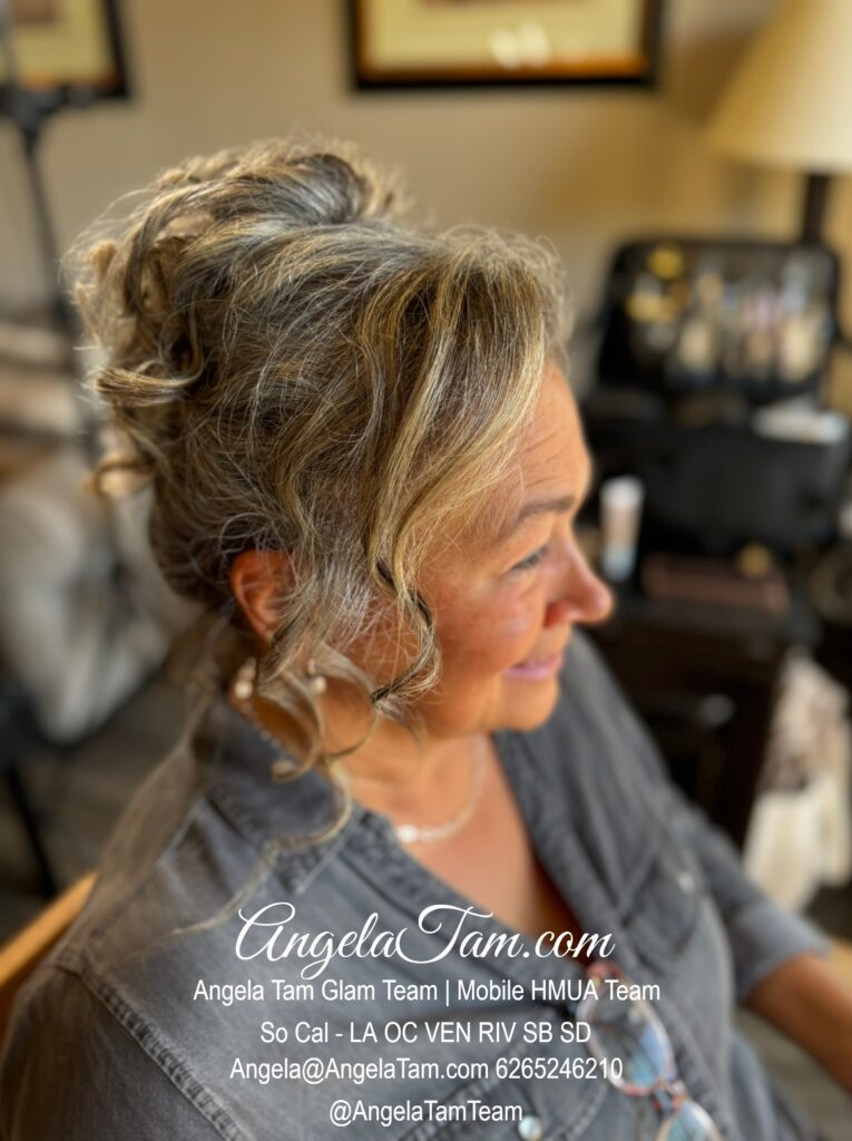 Padua Hills Theatre Mob Mature Women Updo hair Style by Angela Tam Glam Team | Beloved Glamorous LLC. Mobile HMUA Team. Makeup Artists and Hair Stylists for Weddings and Events in Los Angeles County, Orange County, Ventura County, Riverside County. AngelaTam.com Angela@AngelaTam.com 6265246210