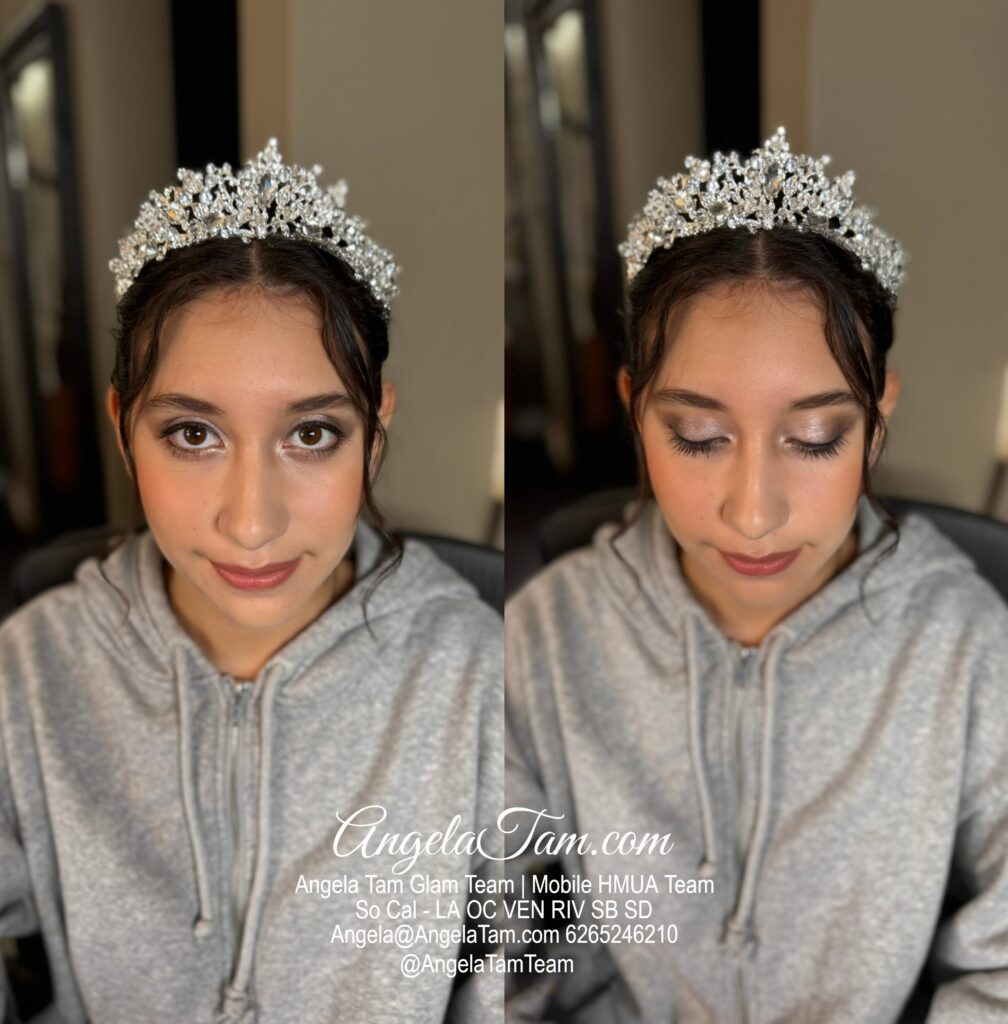 Quinceanera Girl Shimmer Glam Makeup Look and Updo Hair Style by Angela Tam Glam Team | Beloved Glamorous LLC. Mobile HMUA Team. Makeup Artists and Hair Stylists for Weddings and Events in Los Angeles County, Orange County, Ventura County, Riverside County. AngelaTam.com Angela@AngelaTam.com 6265246210